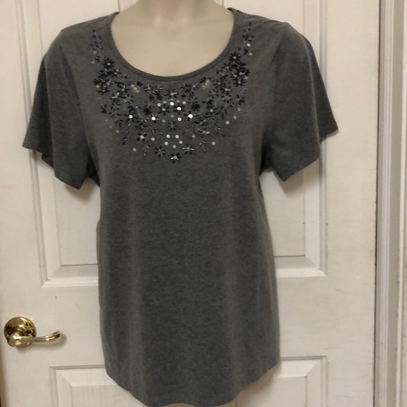 Gray Beaded T-Shirt Size 0X 16W Liz&Me - Picture 2 of 8